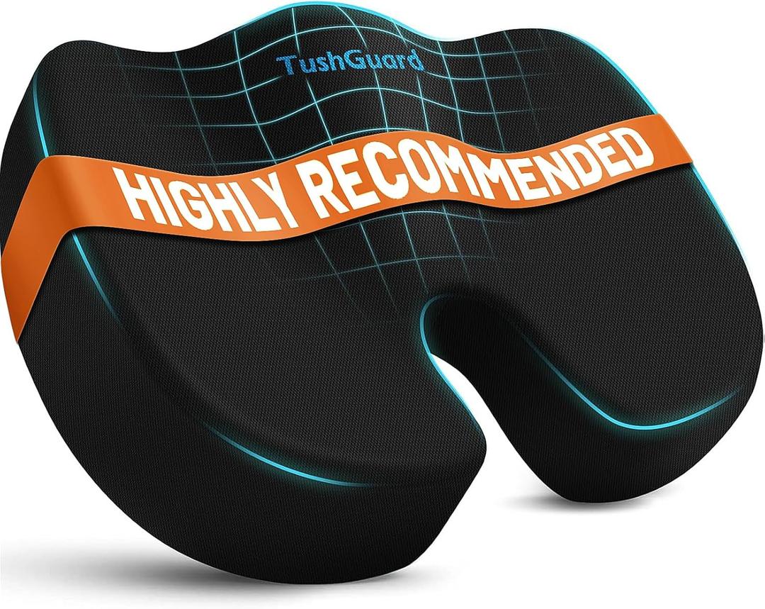 TushGuard Seat Cushion for Office Chair Memory Foam Non-Slip Cushion Back, Relief Chair Pad, Butt Pillow for Office Chair, Car, Computer Desk, Black (Large)