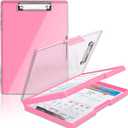 SFLHHDM Clipboard with Storage,Heavy Duty Clip Boards 8.5x11 with 2 Storage Case,Clear Visible Panel Storage Clipboards,Side Opening Nursing Clipboard Folder for Office Supplies-Pink
