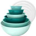Edge Plastic Mixing Bowls 12 Piece Nesting Set 6 Prep Bowls and 6 Lids, for Baking, Cooking and Storing, Tonal Mint