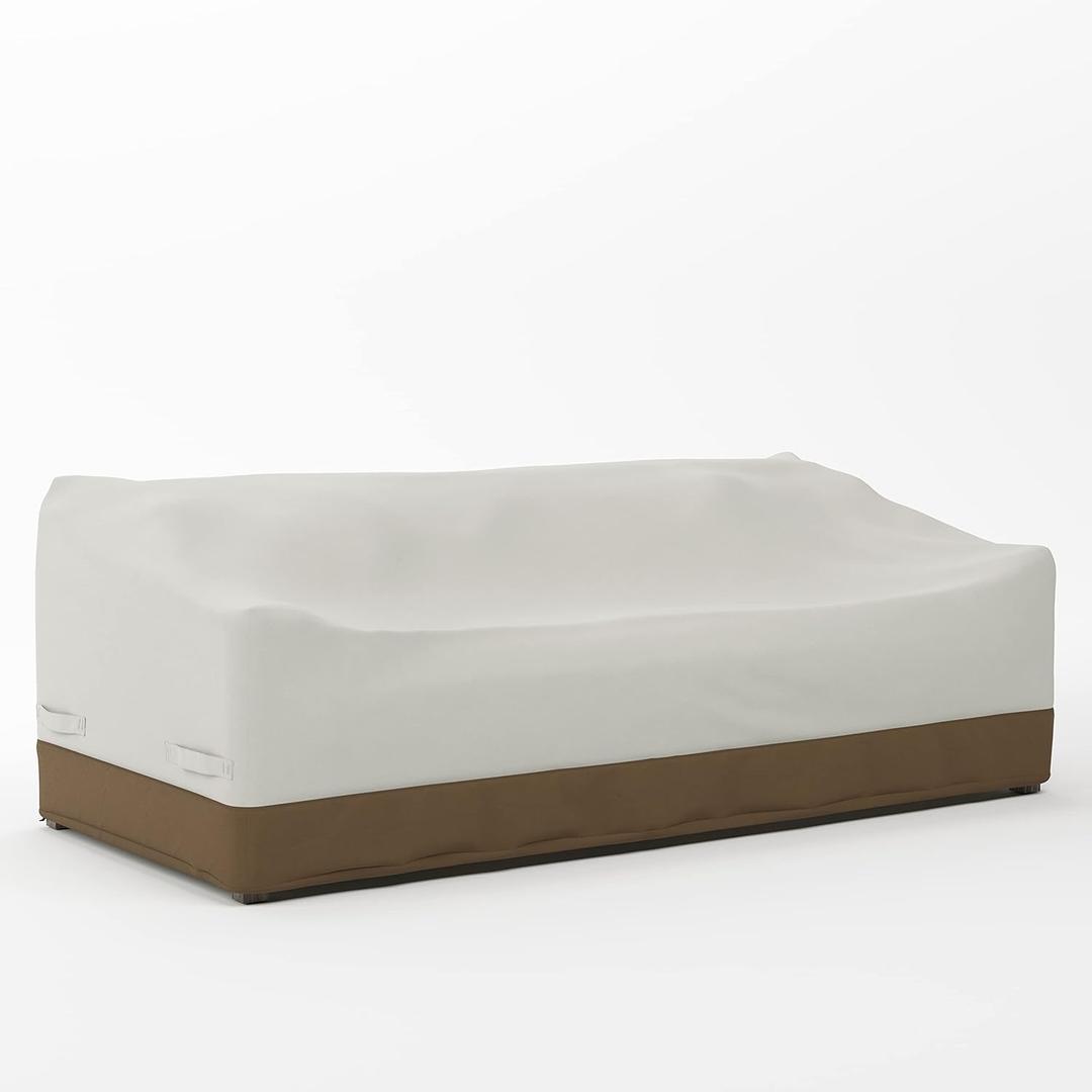 Amazon Basics 3-Seater Outdoor Patio Furniture Couch Sofa Cover, Waterproof, Anti-UV, Wind Resistant Furniture Protector, Beige/Tan
