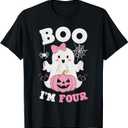 Ghost Boo I'm Four Year 4th Birthday Girls Halloween Groovy T-Shirt S