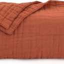 Love's cabin 100% Cotton Muslin Blanket, 6 Layer Lightweight Breathable Gauze King Size Blanket 108 x 90 Inches, Soft Summer Blanket for Bed, Orange