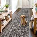 Black 3x12 Washable Runner Rug: 12ft Runners for Hallways Soft Non Slip Kitchen Rugs for Bedroom Bathroom Entryway - Stain Resistant Vintage Floral Carpet (Dark Black Gray, 3X12)
