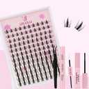 Uilulu Lash Clusters kit 10-16mm DIY Lash Extension Kit 120 D Curl Manga Lash Clusters 0.07D Wispy Individual Lashes Clusters False Eyelashes Eye Lash Kits At Home Lash Extensions Kit