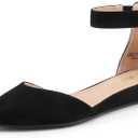DREAM PAIRS Women's Low Wedge Pointed Toe Ankle Strap Dress Comfortable Casual Flats Shoes (7.5, Black/Nubuck)