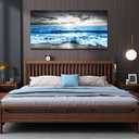 MHARTK66 Large Wall Decor For Office Wall Art For Living Room Modern Bedroom Wall Decor Blue Beach Sun Ocean Landscape Canvas Prints Wall Paintings Seascape Framed Pictures Artwork Home Decor 48x24