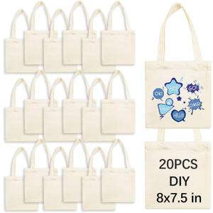 20 Pcs 8X7.5 Inch Sublimation mini tote bags,Blank Canvas Tote Bags Reusable Grocery Bags, small tote bags for kids DIY (Beige)