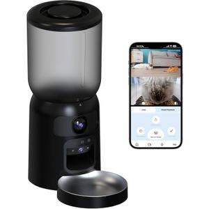 Kulahlik Cat Feeder, Automatic Dog Feeder with Camera, Cat Food Dispenser, 5G WiFi Pet Feeder with 2-Way Audio, Timed Pet Feeders, Motion Detection& Nightvision&120Wideangle (Black)
