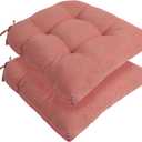 Indoor/Outdoor Tufted Seat Cushions with Ties Set of 2, 19"x19" Chair Cushions for Dining Chairs, Waterproof Chair Pads for Garden Patio Kitchen Home-Light Coral Red