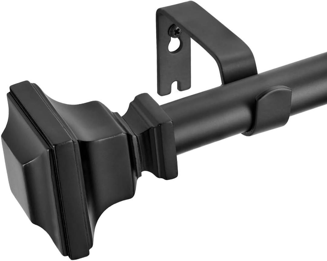 Industrial Curtain Rods, Matte Black Curtain Rods, Window Treatment Curtain Rod 1 Inch Diameter Kitchen Curtain Pole with Square Finials, Rust-Resistant 72-144 Inches Adjustable,Black