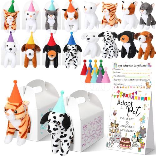 HyDren 33 Pcs Operation Christmas Adopt Party Favors Include Adoption Sign Animal Adoption Plush Certificate Pet Stuffed Birthday Hats Paper Boxes White for Adopt an Animal
