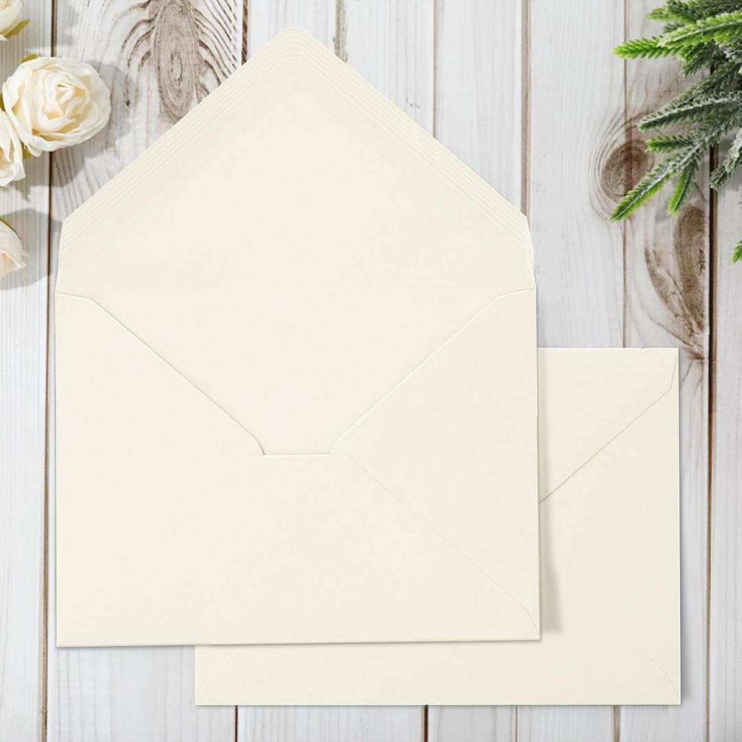 Whaline 50Pcs A7 Invitation Envelopes Set Ivory Greeting Card Envelope V-Flap Envelope Gift Cards Sleeve for Mailing Envelopes Sending Card, 7.3 x 5.3 Inch