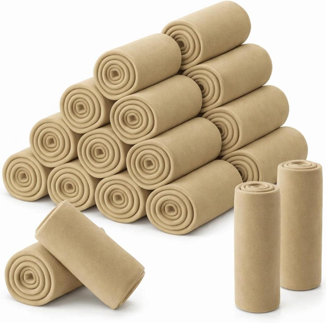 Newwiee 24 Pcs Fleece Throw Blankets Bulk 50'' x 60'' Oeko-tex Standard 100 Certified Spring Outdoor Wedding Guest Blankets Lightweight for Sleepover Donation Lap Pet Sofa Home (Khaki)