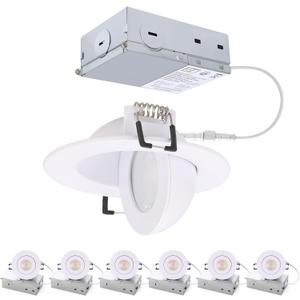 POPANU 3 inch Recessed LED Lights 7W Gimbal Rotatable Directional Downlight,360Adjustable Soffit Lighting Dimmable Swivel Eyeball, 90Tilt Canless Swivel Spotlight 5CCT Selectable 6 Pack White