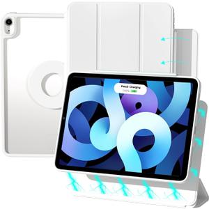 ZENLU 10.9/11 inch iPad Air Case with Removable Magnetic Folio Cover, Premium PU Leather, Multiple Angles Stand, Pencil Slot Charging Support, Full Protective Case for iPad Air 6 5 4 Gen (White) (10.9/11" iPad Air 4th 5th 6th Gen, White)