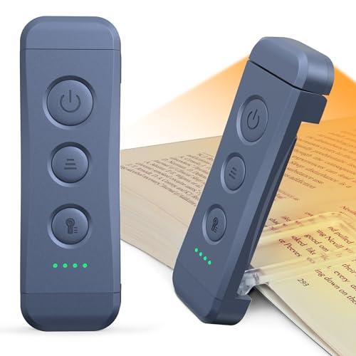Glocusent USB Rechargeable Book Light, Portable Clip-on LED Reading Light, Reading Lights for Books in Bed with 3 Amber Colors & 5 Brightness Dimmable, Compact & Long Lasting, Perfect for Book Lovers