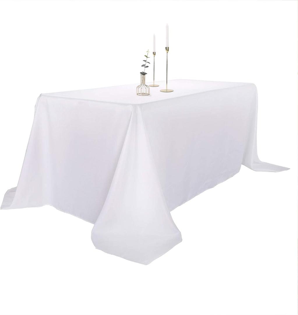 Ascoza 2pack 90x132 Inch White Rectangular Tablecloth 8 Feet Table Cloth in Polyester Fabric for Wedding/Banquet/Restaurant/Parties