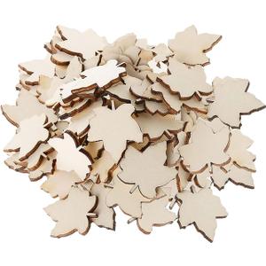 100pcs Mini Maple Leaf Wood DIY Crafts Cutouts Wooden Maple Leaf Shaped Unfinished Wood Ornaments for DIY Projects Thanksgiving Party Decorations