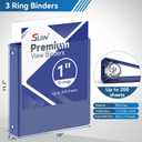 SUIN 1-inch 3 Ring Binder with 2 Interior Pockets, 1''Durable Binders Holds US Letter Size 8.5'' x 11'' Paper - Versatile Binders for Office, Home, and School Use, 6 Pack, Assorted Rainbow Colors