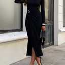 ZESICA Women's 2026 Spring Long Sleeve Bodycon Dress Mock Neck Wedding Guest Cocktail Party Long Midi Dresses (Black, S)