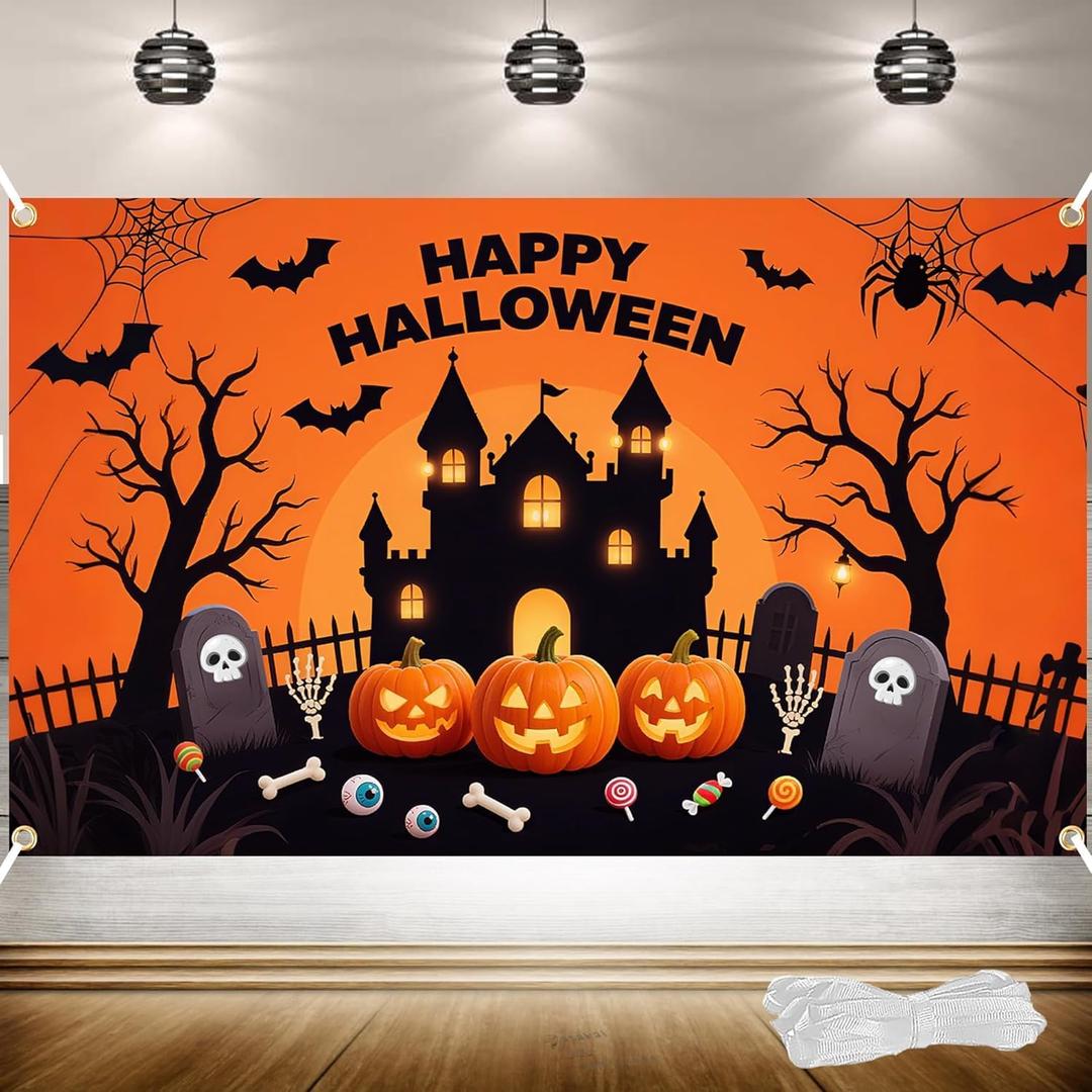 Halloween Decorations Backdrop Banner 5x3Ft Classic Mouse Pumpkin Ghost Style Happy Halloween Party Decorations Banner Background Photo Booth Props for Home Indoor Outdoor Party Supplies