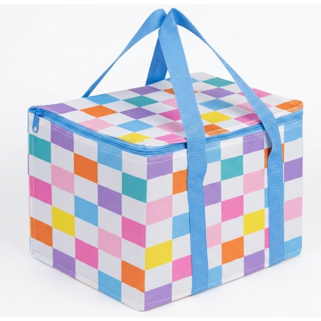 Large Capacity Soft Rainbow Check Extra Large Insulated Lunch Bag With Shoulder Strap Beach Bag Custom logo
