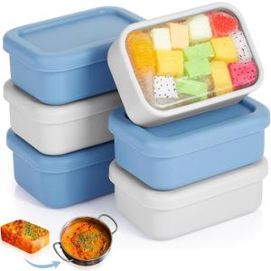 6 Packs 1 Cup Silicone Soup Freezer Molds with Lid Silicone Soup Freezer Trays Rectangle Reusable Food Preserving Tray Freezing Sauces Stews(Dark Blue, Gray)