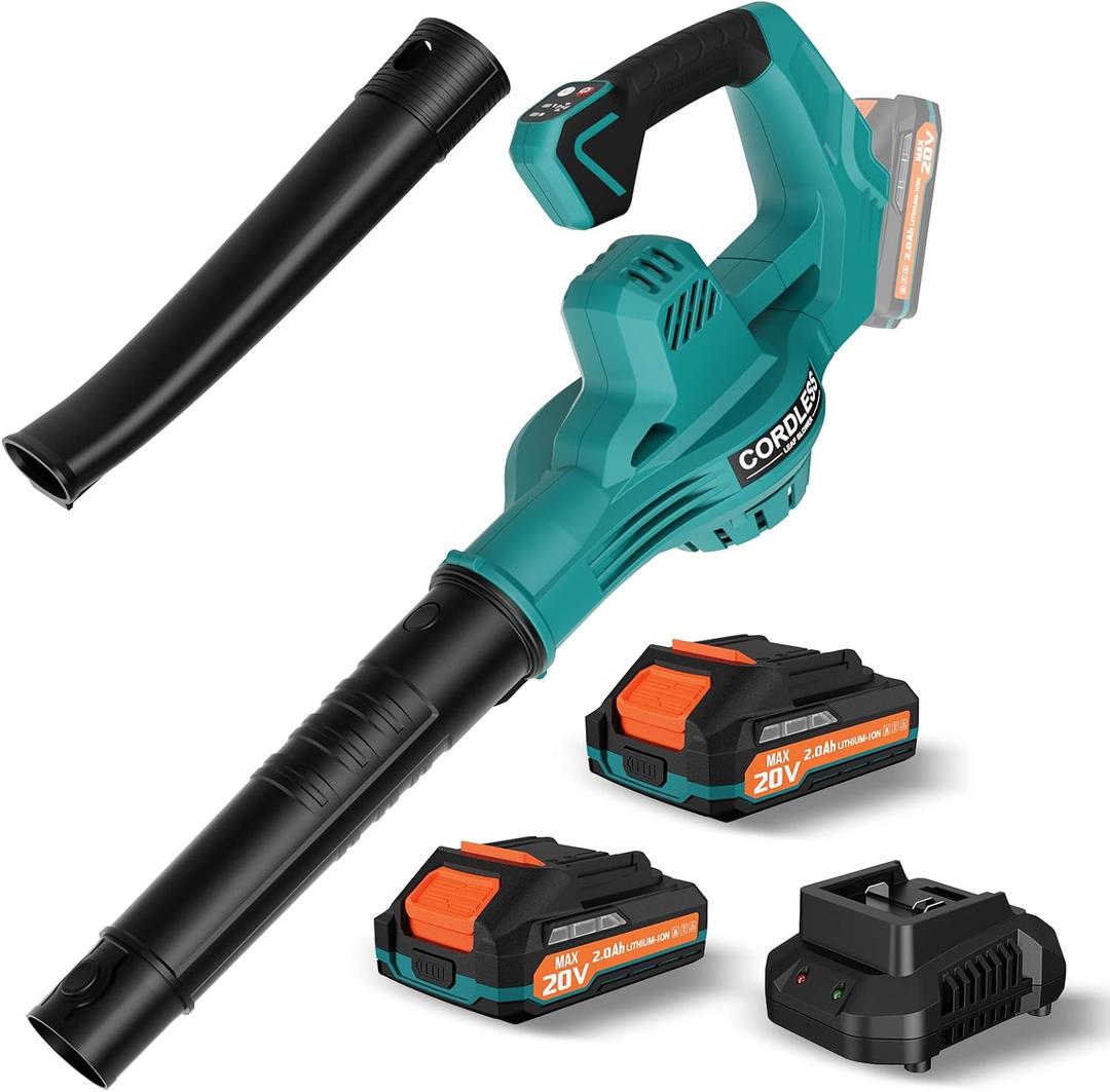 Leaf Blower, Electric Leaf Blower Cordless with 2 Batteries and Charger, 2 Speed Mode, Lightweight Cordless Leaf Blowers for Lawn Care, Yard, Sidewalk, Blowing Leaves, Non-Slip Hand Blower