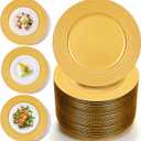 Gold Charger Plates Bulk 50Pcs, 13" Plastic Chargers for Wedding | Reinforced PP Plastic / Shatterproof / Colorfast Gold / Reusable & Easy-Clean / Christmas & Wedding / Textured Edge Chargers