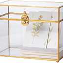 NCYP Small Glass Card Box with Lid for Wedding Reception - 9.8" x 5.6" x 7.7" - Rectangle Storage Terrarium for Party Wishwell Keepsake, Gold, Tabletop Decor (Glass Box Only, No Slot, No Lock)