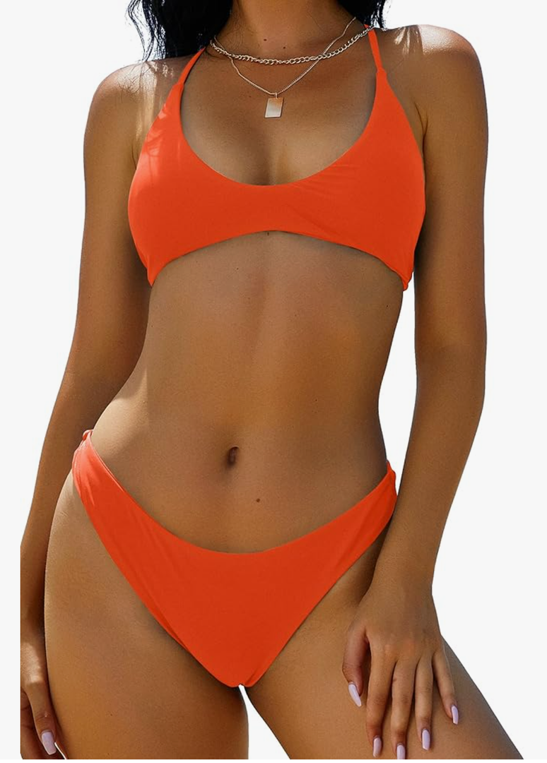 ZAFUL Women's Tie Back Padded High Cut Bralette Bikini Set Two Piece Swimsuit Size M