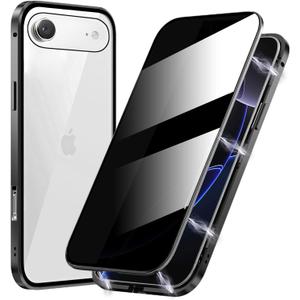 Metal Titanium Frame Privacy Case for iPhone 17 Air, Privacy Screen Protector, Magnetic Adsorption with Safety Buckle Lock, Double Side Tempered Glass, Clear Back Full Body Protection Anti Peep Cover