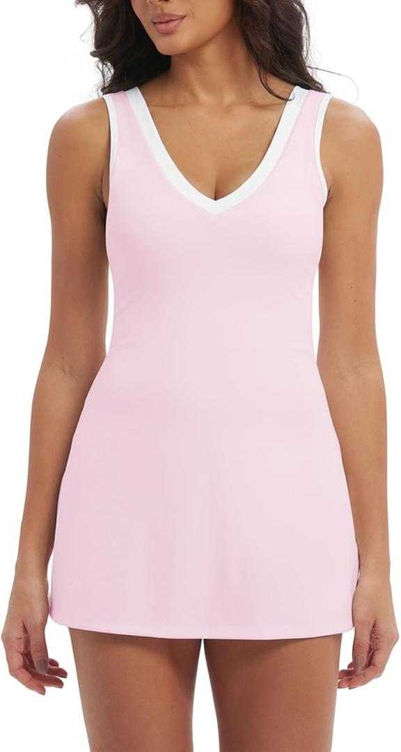 Topcloset Tennis Dress for Women with Shorts Athletic Golf Active Workout Dress with Pockets Easy Peasy Shorts (Pink, S)