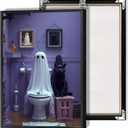 Funny Halloween Ghost On Toilet Canvas Posters Bathroom Ghost Black Cat Wall Art Whimsical Goth Dark Academia Horror Prints Painting For Living Room Bedroom Wall Decor 12x16in Unframed (12L" x 16W", Multi 10)