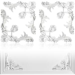 4 Pcs PU Ceiling Molding Kit 13.4 x 13.4 in Corners Decoration Murals Trim Premade Flowers Pattern French Style Wall Decor for Ceiling Decorative Panels for Wall