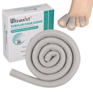 Ultrassist Toe Sleeve with Overlap Medium Size 7/8" Inner Diameter 36" Roll, Grey Sponge Toe Protectors for Blisters, Bunions, Corns