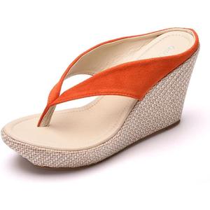 Crystal Queen Women Beach Sandals Platform Wedges Sandals High Heels Wedges Slippers Flip Flops White Flip Flops Plus Size (8.5, Orange)