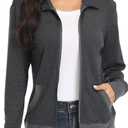 Women's Zip up Sweatshirt Jacket Stand Collar Hoodless Running Sweatshirt with Pockets (Medium, Long Sleeves - Dark Grey)