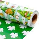 Flyhill St. Patricks Day Wrapping Paper Roll Green, Reversible Lucky Gift Wrapping Paper with Horseshoes Shamrock Gold Coins Goblin Rainbow for St. Patrick's Day, Birthday, Spring Party, Baby Shower, Celebration (17 Inch X 33 Feet)