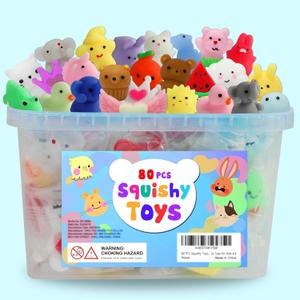 80Pcs Party Favors for Kids 48, Kawaii Squishies Mochi Squishy Toy Bulk Fidget Sensory Toys Birthday Gifts for Boys Girls, Easter Basket Stuffers Egg Fillers Treasure Box Classroom Prizes Goodie Bag