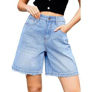 ELLEVEN Bermuda Jorts Baggy Wide Leg Knee Length Jean Shorts Elastic Waist
M