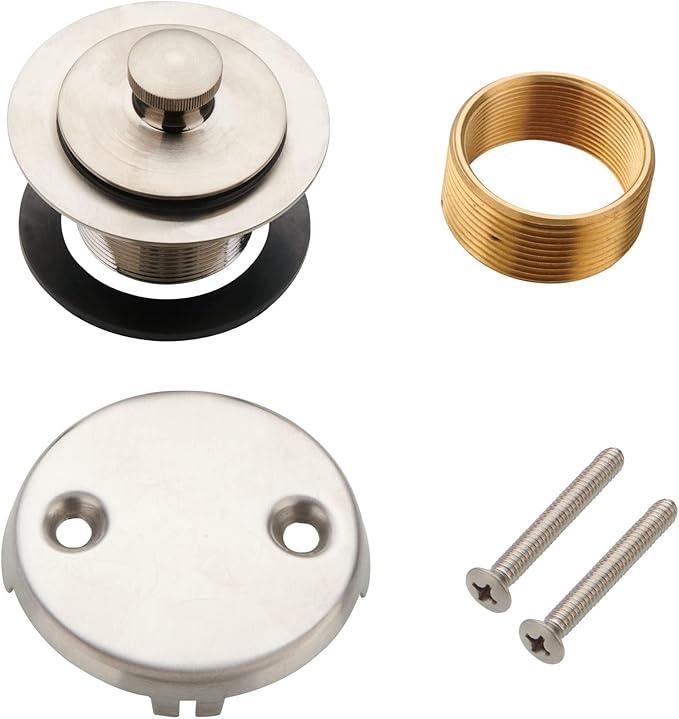 Bathtub Tub Drain Conversion Kit Assembly, Wellup Lift and Turn Twist Tub Drain Trim Kit with Two-Hole Overflow Faceplate, Brushed Nickel