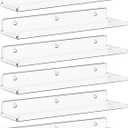 Lifewit Floating Shelves for Bathroom, Acrylic Wall Organizer for Perfume, Makeup, Figures, Nail Polish, Photo, Book, 14" Decor Display Rack for Nursery, Living Room, Bedroom, Kitchen, Clear, 6 Pack