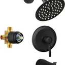 Tub Shower Faucet Set Valve Included with 6-Inch Rain Shower Head and Tub Spout Single-Handle Tub and Shower Trim Kit Matte Black