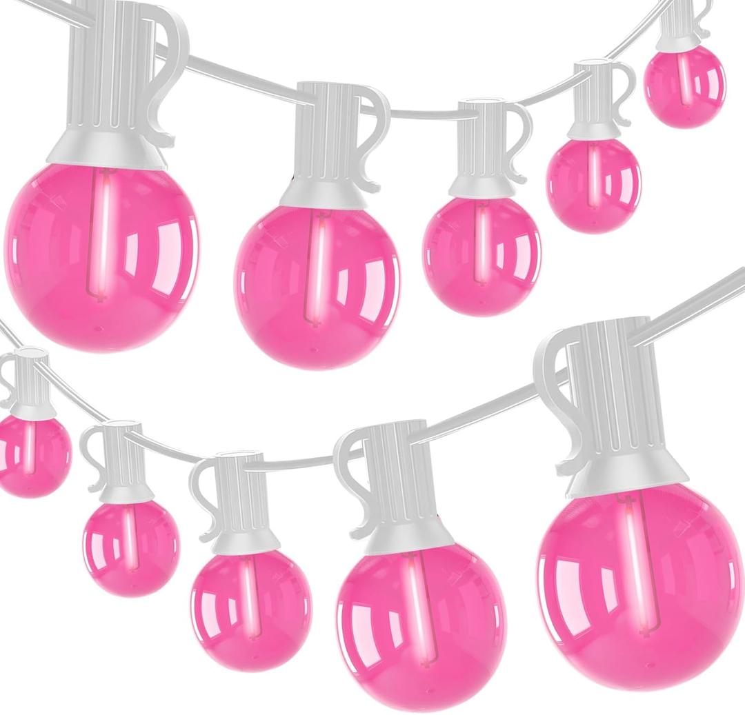50Ft Valentine's Day Outdoor String Lights, G40 Valentines Day Decorations Lights with 27 LED Pink Shatterproof Bulbs(2 Spare), Hanging Globe Patio Lights for Outside Party Wedding Porch Backyard