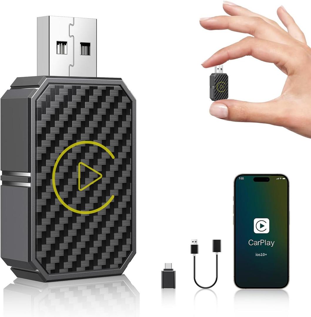 Mini Wireless CarPlay Adapter for Apple, Plug & Play Low Latency Converts Wired to Wireless CarPlay Dongle for iPhone iOS 10+, 2024 Upgrade, Connection Fast & Stable