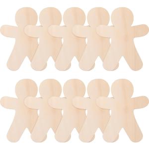 10pcs Unfinished Wooden Gingerbread Man Cutouts Wood Slices Painting Slice Crafts for DIY Crafts Ornaments, 3.94 X 4.72 Inches