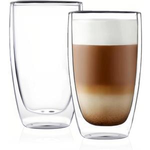 CNGLASS Double Wall Thermo Glass Cup 13.5 oz,Insulated Glass Coffee Set of 2