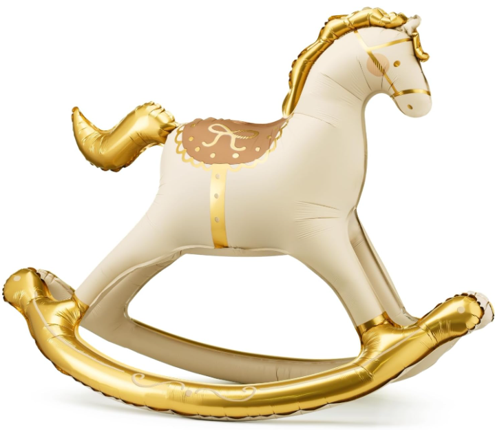 Inflatable Standing Rocking Horse Balloon PartyDeco 41.5x34 Inch, Large Horse-Shaped Air Balloons, Gold and White Foil Baby Shower Cowboy Decoration Gender Neutral Nursery or Party Decor