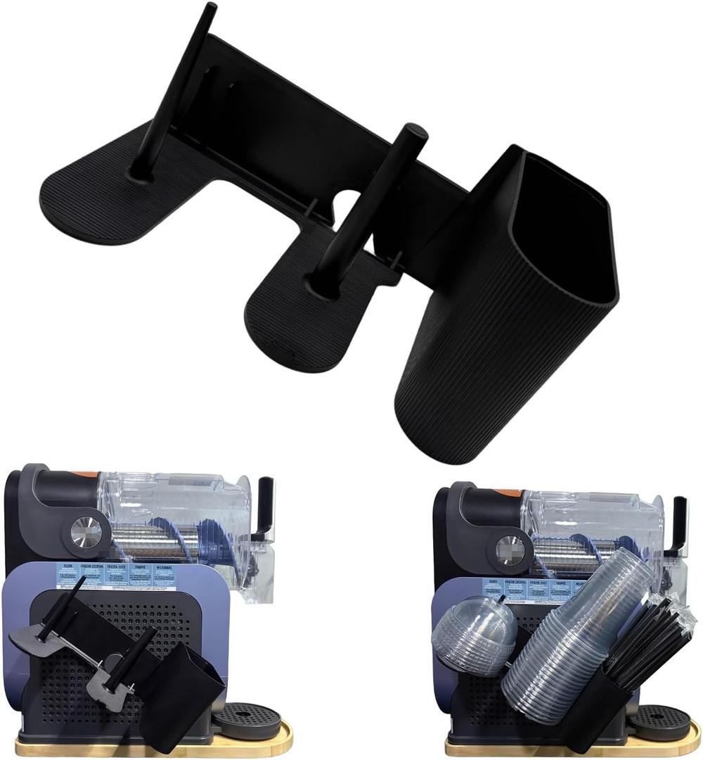 3-in-1 Side-Mounted Cup Organizer for Ninja Slushie Machine FS299/FS300/FS301,Side-Mounted Holder for Cups, Lids & Straws,Storage Accessories for Ninja Slushie Machine (Black)